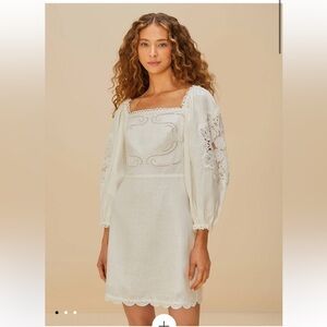 Farm Rio Off-White Embroidered Euroflax™ Premium Linen Mini Dress